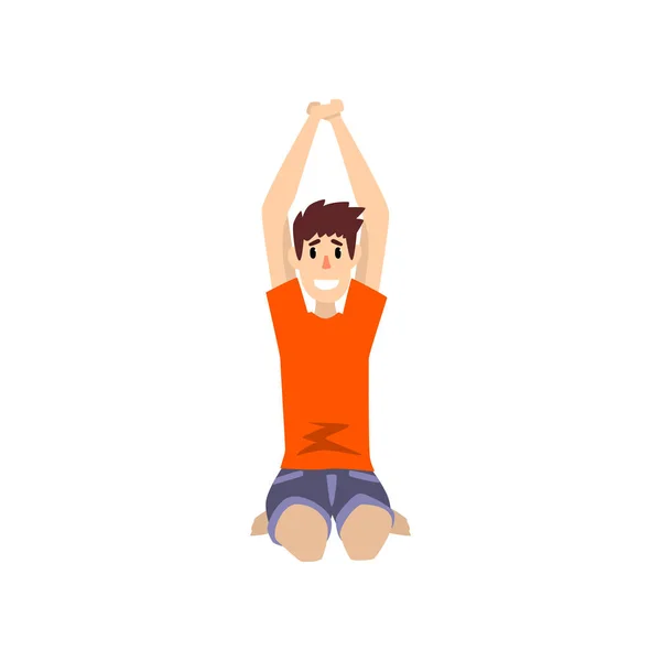 Man sitting in shashankasana pose, young man practicing yoga vector Illustration on a white background — Stock Vector
