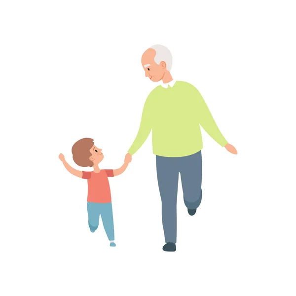 Abuelo caminando con su nieto, abuelo pasando el tiempo jugando con el vector nieto Ilustración sobre un fondo blanco — Vector de stock