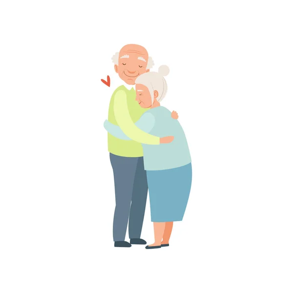 Senior homem e mulher abraçando uns aos outros com concurso, casal de idosos no amor vetor Ilustração em um fundo branco — Vetor de Stock