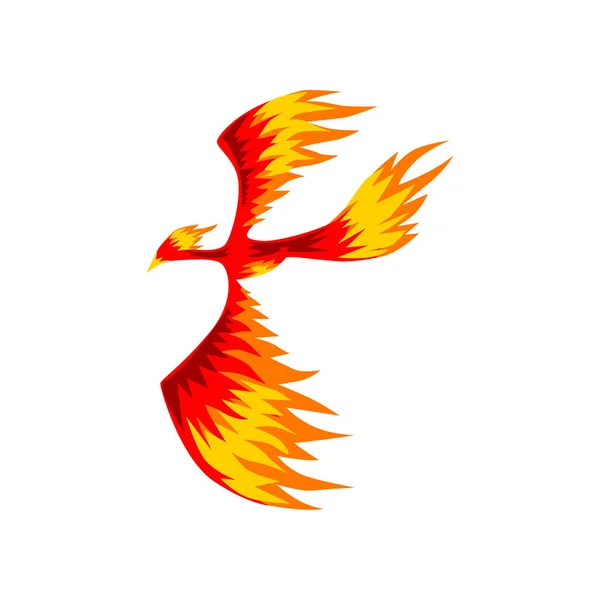 Phoenix, flaming firebird flying vector Illustration on a white background — Stock Vector