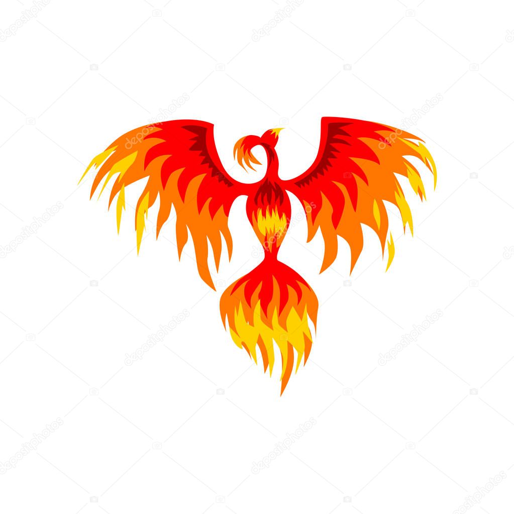 Phoenix, flaming mythical firebird vector Illustration isolated on a white background.