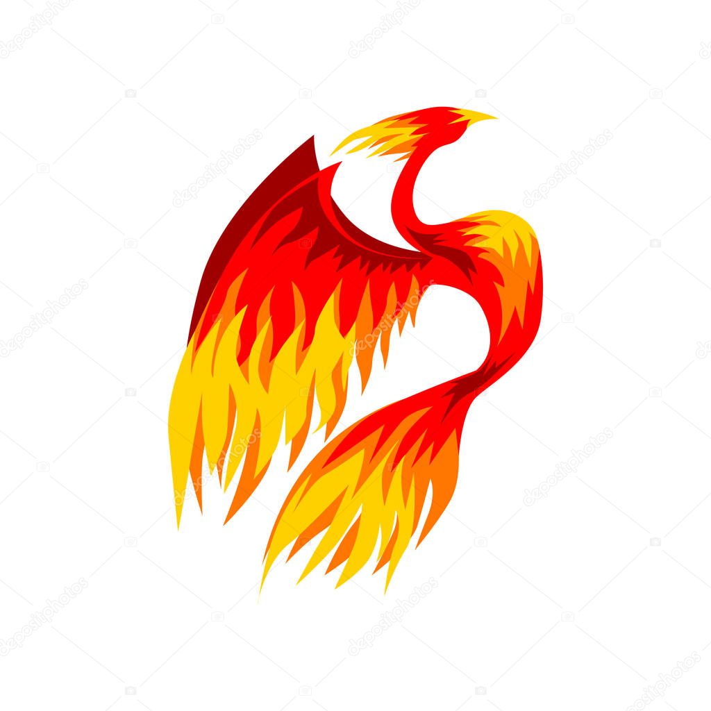 Phoenix bird, fairy firebird vector Illustration isolated on a white background.