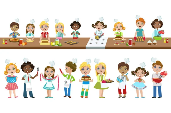 Дети на уроке кулинарии — стоковый вектор