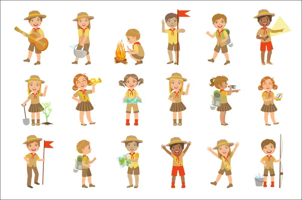 Niños Scouts Set de senderismo — Vector de stock