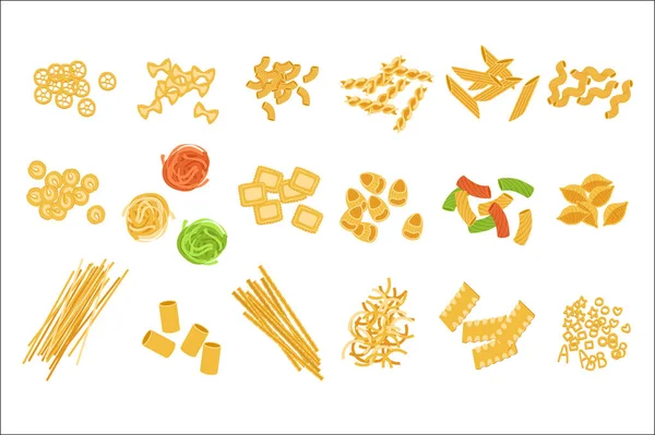 stock vector Classic Italian Pasta Types Set