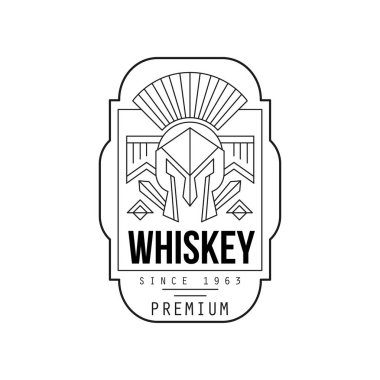 Viski vintage etiket tasarımı, Alkol Sanayi tek renkli rozet vektör çizim beyaz bir arka plan