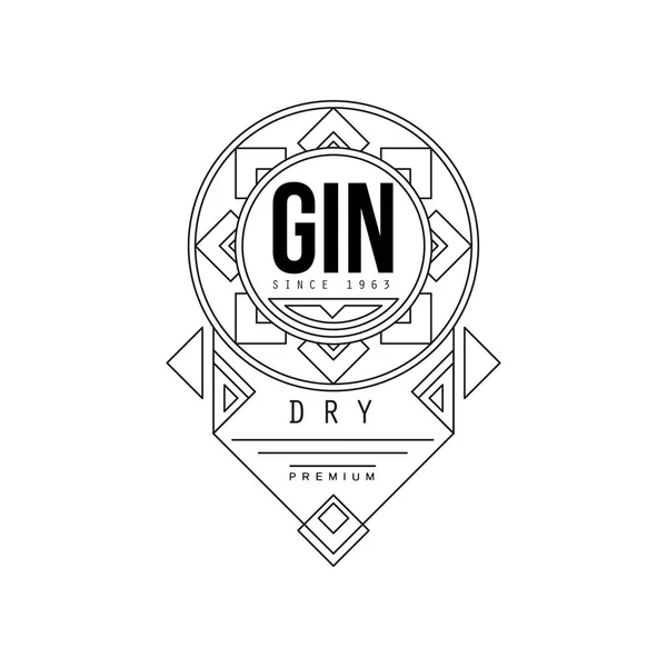 Gin design dell'etichetta vintage, industria dell'alcol vettore distintivo monocromatico Illustrazione su uno sfondo bianco — Vettoriale Stock