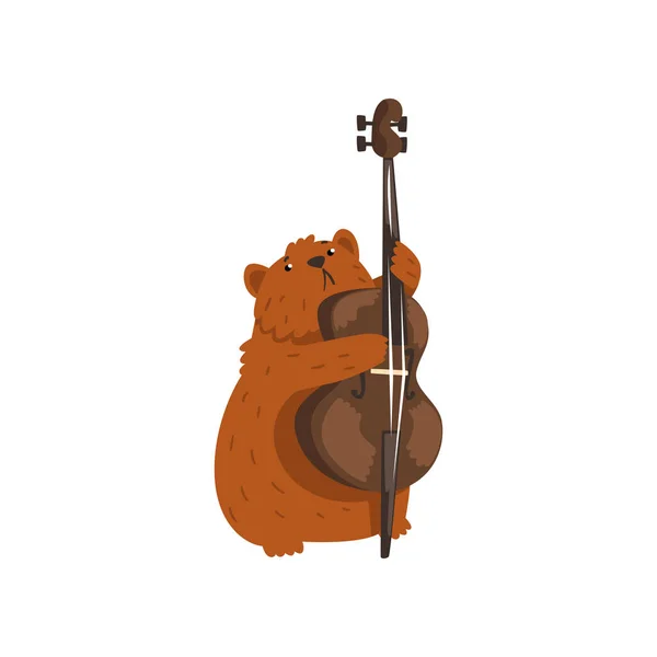 Hamster bonito tocando violoncelo, personagem animal dos desenhos animados com instrumento musical vetor Ilustração em um fundo branco — Vetor de Stock