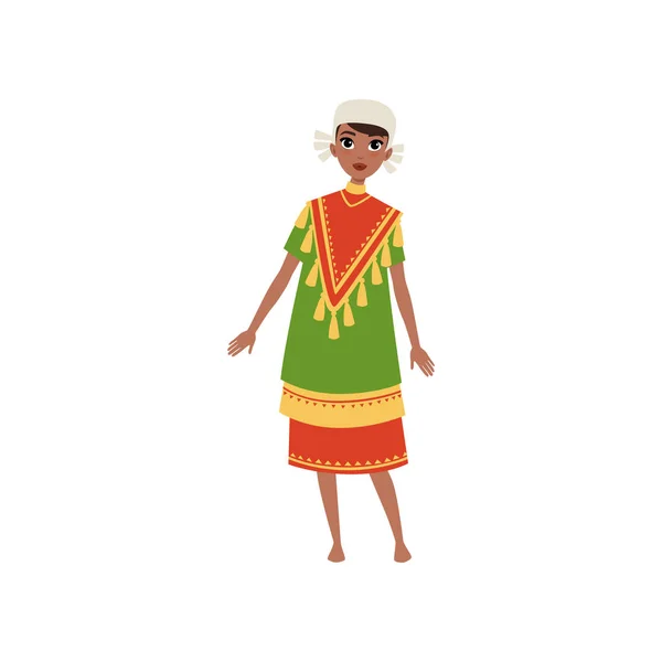 Aztec flicka i traditionella kläder, indianska indisk kvinna karaktär vektor Illustration på vit bakgrund — Stock vektor