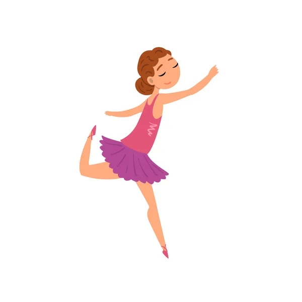 Ballerina teken in paarse tutu jurk cartoon vector illustratie op een witte achtergrond — Stockvector