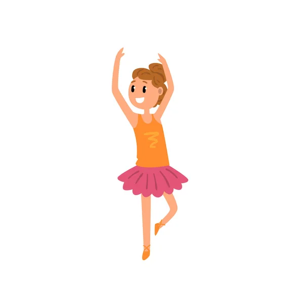 Smiling ballet girl character in pink tutu dress dancing cartoon vector Ilustración sobre un fondo blanco — Vector de stock