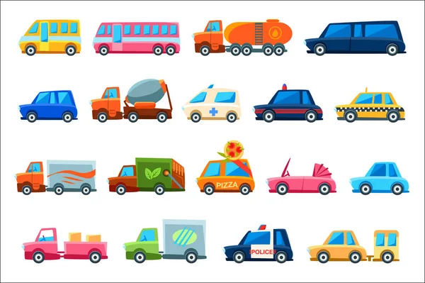 Toy Colorful Different Service Cars Set — Stock Vector