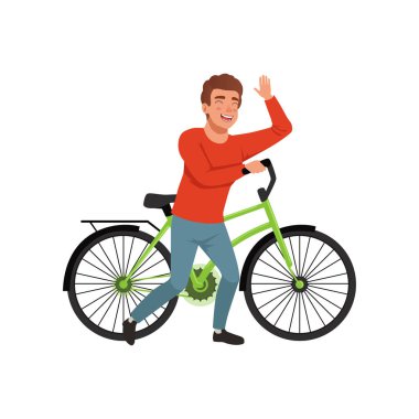 Bisikletçi binici adam motor, aktif yaşam tarzı kavramı vektör çizimler beyaz bir arka plan ile