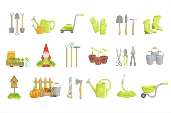 Équipement de jardinage Ensemble d'icônes — Image vectorielle