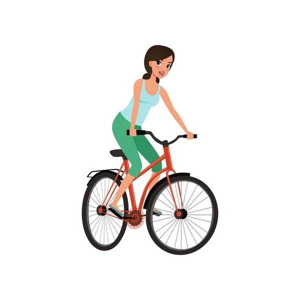 Young woman cycling her bike, active lifestyle concept vector Illustrations on a white background — Stock Vector