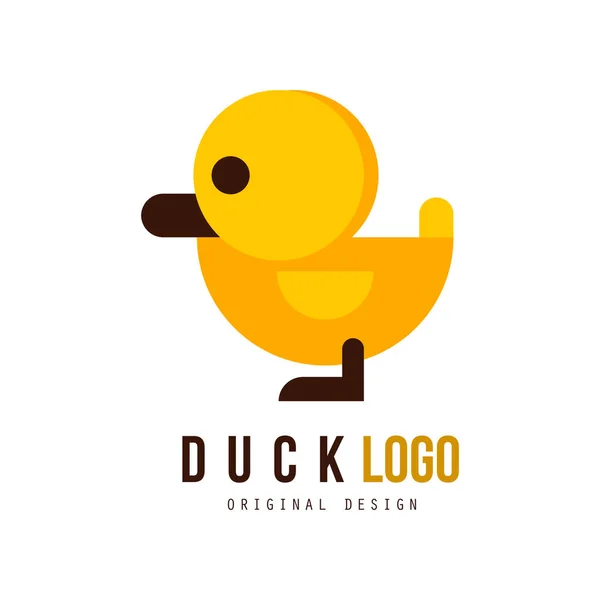 Logotipo do pato design original, crachá com brinquedo amarelo vetor de pato de borracha Ilustração em um fundo branco — Vetor de Stock