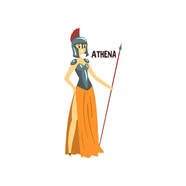 Athena Olympian görög istennő, ősi Görögország mitológia karakter vektoros illusztráció-fehér alapon — Stock Vector