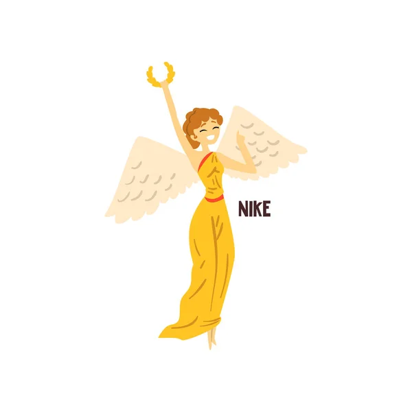 Diosa griega olímpica de Nike, vector de carácter de mitología de la antigua Grecia Ilustración sobre un fondo blanco — Vector de stock