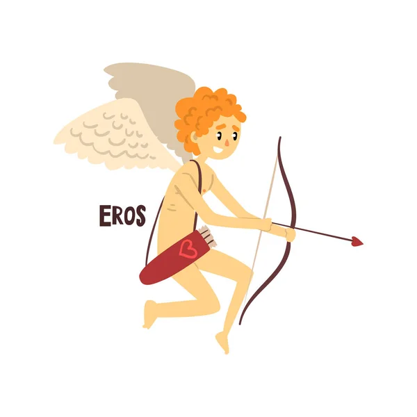 Eros Olympian Greek God, ancient Greece mythology character vector Illustration on a white background — Stock Vector