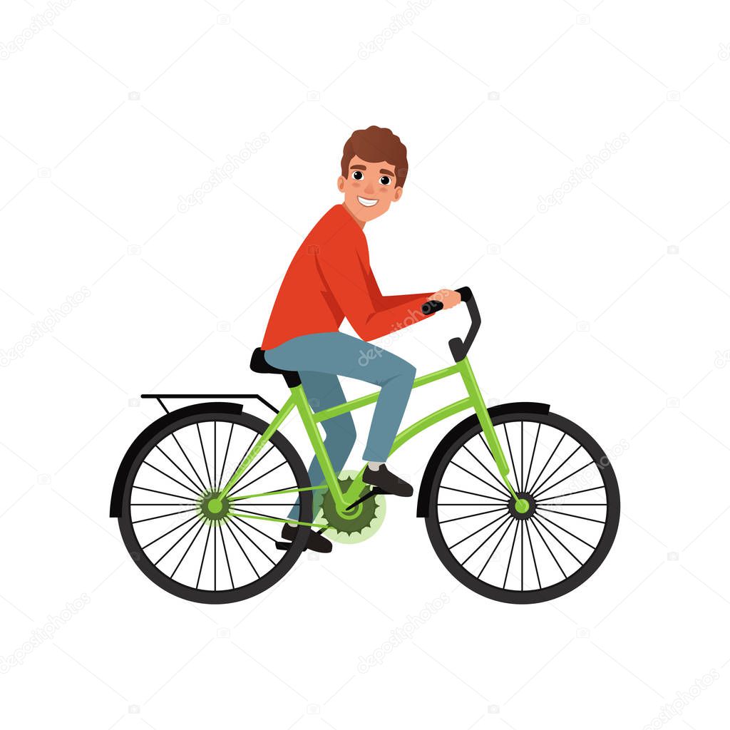 Young man cycling his bike, active lifestyle concept vector Illustrations on a white background