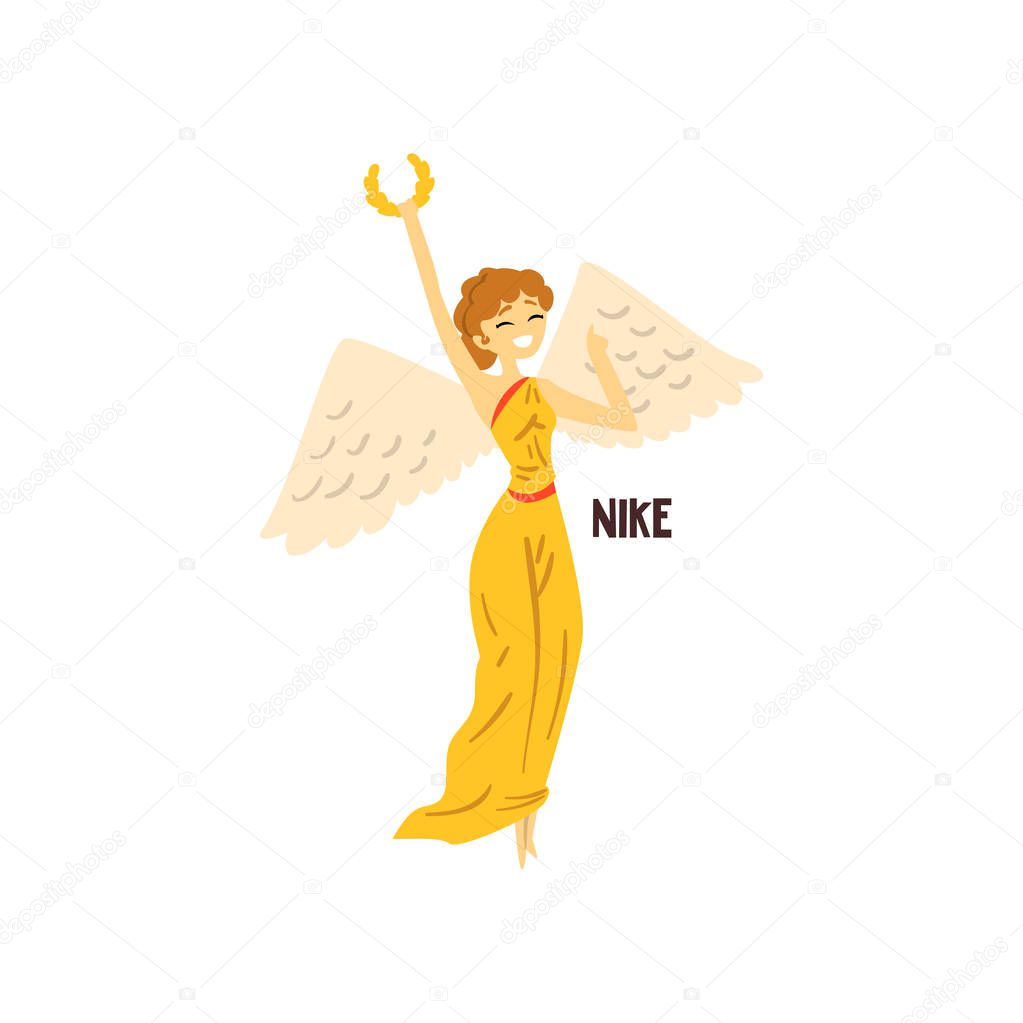 Nike Olympian Greek Goddess, ancient Greece mythology character vector Illustration on a white background