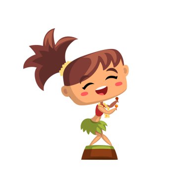 Hula Marakas ile geleneksel kıyafet vektör çizim beyaz bir arka plan üzerinde dans mutlu Hawaii kız