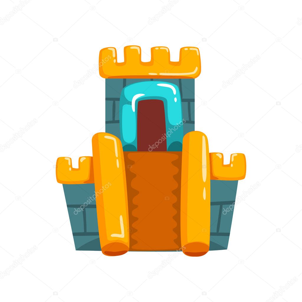 Inflatable castle with slide, summer amusement park bouncy equipment vector Illustrations on a white background