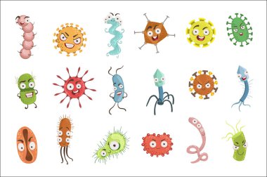 Virüs ve Bacterria çizgi film karakterleri ayarla