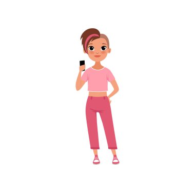 Öğrenci, öğrenci okul ile telefon, kavram vektör çizim beyaz bir arka plan üzerinde büyüyen aşamasında