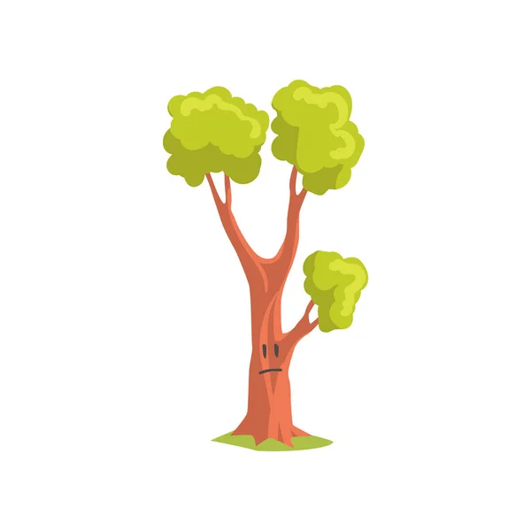Kreslené postavičky lesních stromu s výrazem smutný obličej. Parku rostlina s jasně zelené olistění. Konstrukce plochých vector — Stockový vektor