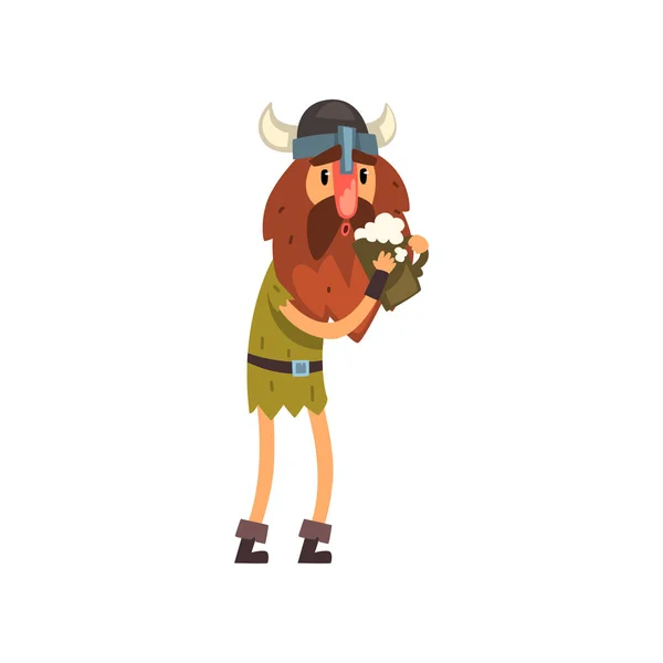 Viking cartoon character holding tankard of ale vector Illustration — Stock Vector