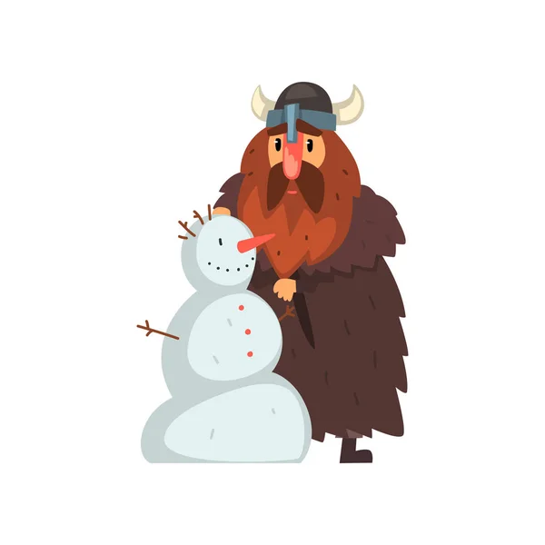 Viking lager en snømann. Tegneserievektor Illustrasjon. – stockvektor