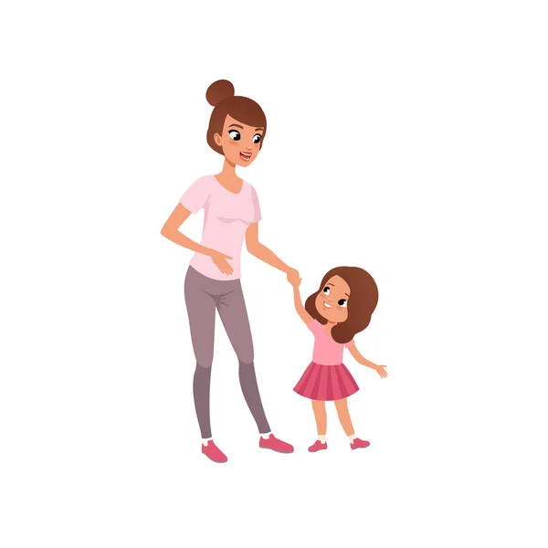 Hermosa Madre Joven Pequeña Hija Etapa Crecimiento Vector Concepto Ilustración — Vector de stock