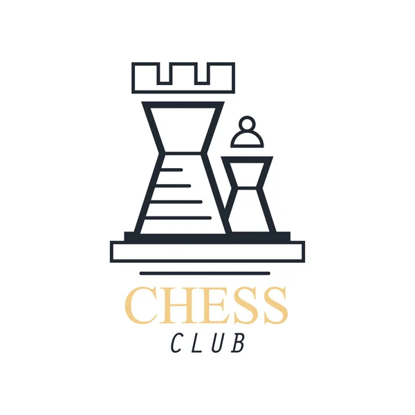 Logo del club de ajedrez, emblema con el ajedrez Torre, elemento de diseño para torneo, campeonato, vector tarjeta de visita Ilustración — Vector de stock