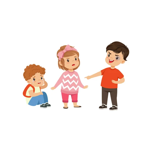 Brave girl trying to stop a boy who bullying little boy vector Illustration on a white background — Stock Vector