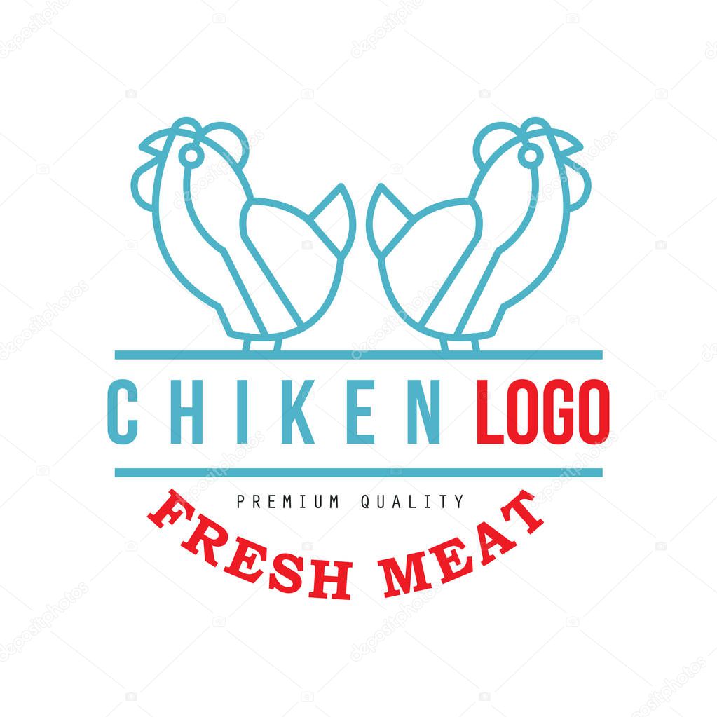 Chicken logo, fresh meat premium quality badge for farm natural organic products, packaging, shop, restaurant, grill, BBQ vector Illustration