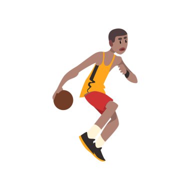 Basketbol oyuncusu, top vektör çizim üzerinde beyaz bir arka plan ile üniformalı atlet