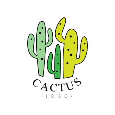 Kaktüs logosu, beyaz bir arka plan üzerinde rozet vektör çizim çöl bitkiler