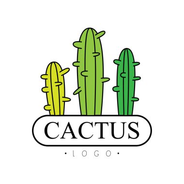 Kaktüs logosu, çöl bitkileri ile rozet vektör çizim üzerinde beyaz bir arka plan