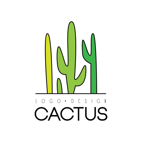 Cactus creative logo design, desert plant green badge vector Illustration on a white background — Stock Vector