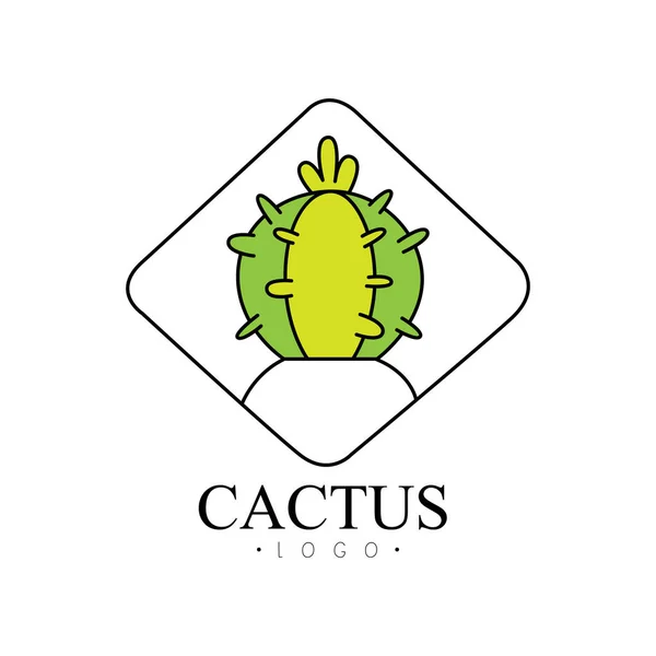 Design logo cactus, badge creativo con vettore pianta del deserto Illustrazione su sfondo bianco — Vettoriale Stock