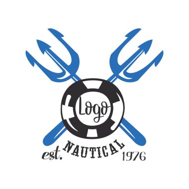 Deniz logo est 1976, retro amblemi Denizcilik Okulu, club, iş kimliği, deniz öğelerle Yazdır ürünler üzerinde beyaz bir arka plan illüstrasyon vektör