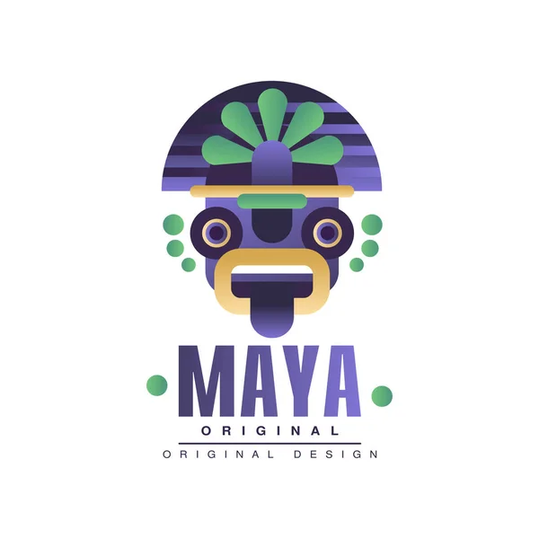Maya ursprungliga Logotypdesign, emblem med etniska mask, Aztec tecken vektor Illustration på vit bakgrund — Stock vektor