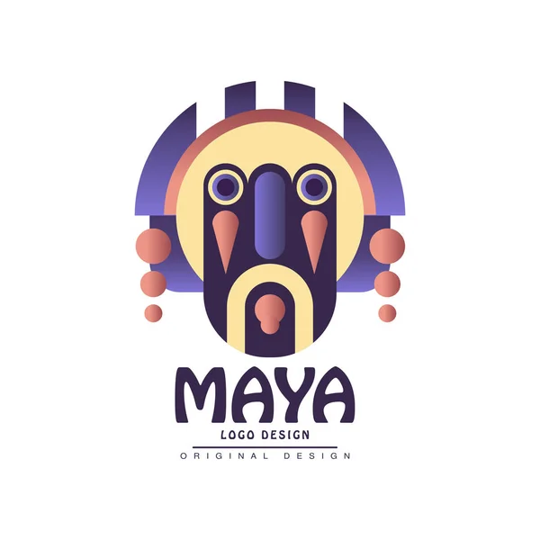 Maya logotipo design, emblema com máscara étnica vetor Ilustração em um fundo branco — Vetor de Stock