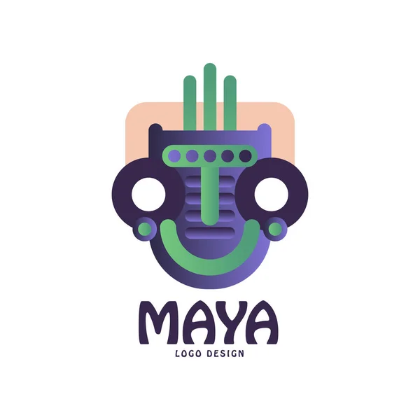 Logotipo Maya Diseño Original Emblema Con Máscara Tribal Vector Signo — Vector de stock