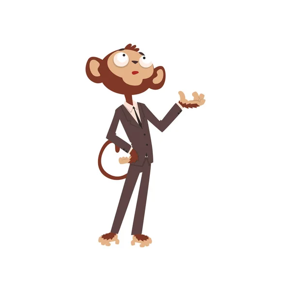 Monkey businessman cartoon character, funny animal dressed in human suit vector Illustration on a white background — Stock Vector