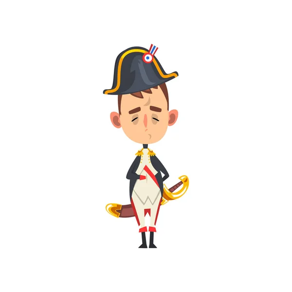 Divertido personaje de dibujos animados Napoleón Bonaparte, cómic vector de figura histórica francesa Ilustración sobre un fondo blanco — Vector de stock