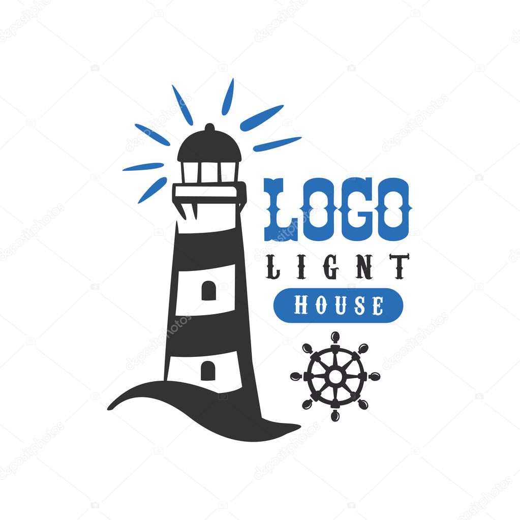 Lighthouse logo original design, retro badge for nautical school, sport club, business identity, print products vector Illustration on a white background