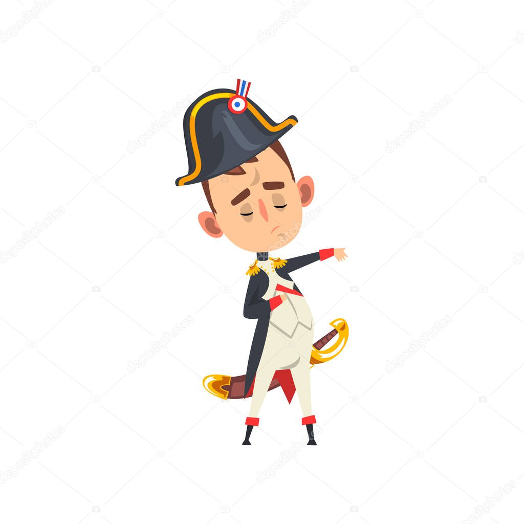 Majestic Napoleon Bonaparte cartoon character, comic French historical figure vector Illustration isolated on a white background