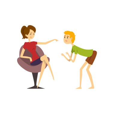 Henpecked man and his wife, husband dominated by wife cartoon vector Illustration on a white background clipart